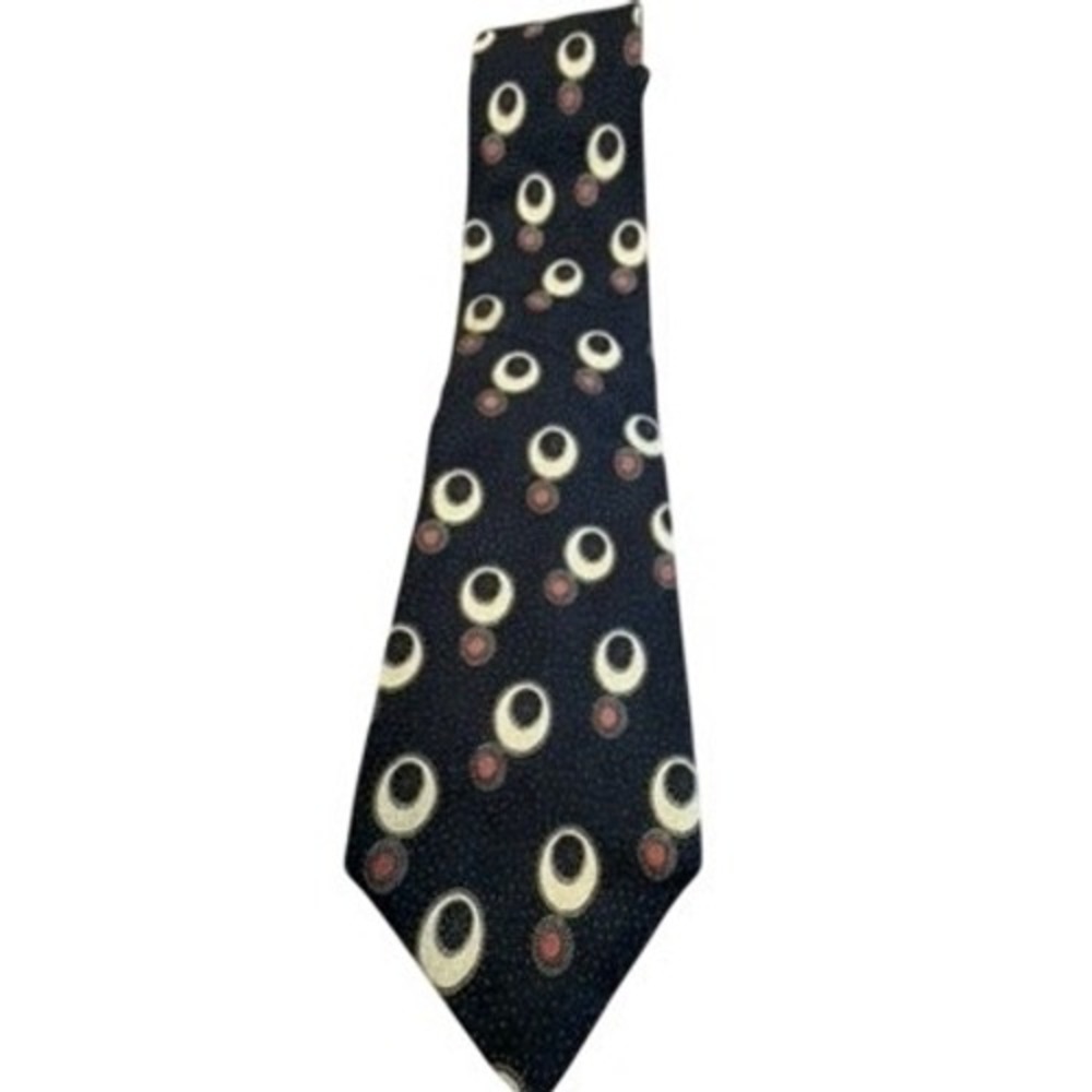 Charvet Paris Mens Silk Tie Navy Blue Geometric Crescent Moon Circles France